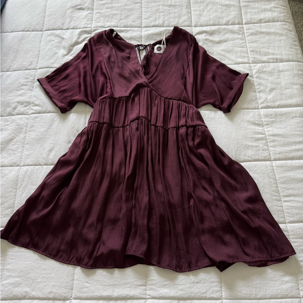Cousin Couture Satin Like Flowy Purple Mini Dress